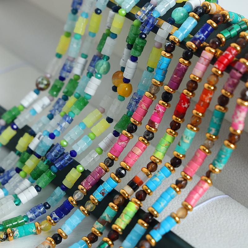 Versatile Temperament Necklace: Rainbow Natural Stone Beads with Clavicle Chain and Light Luxury Craftsmanship.