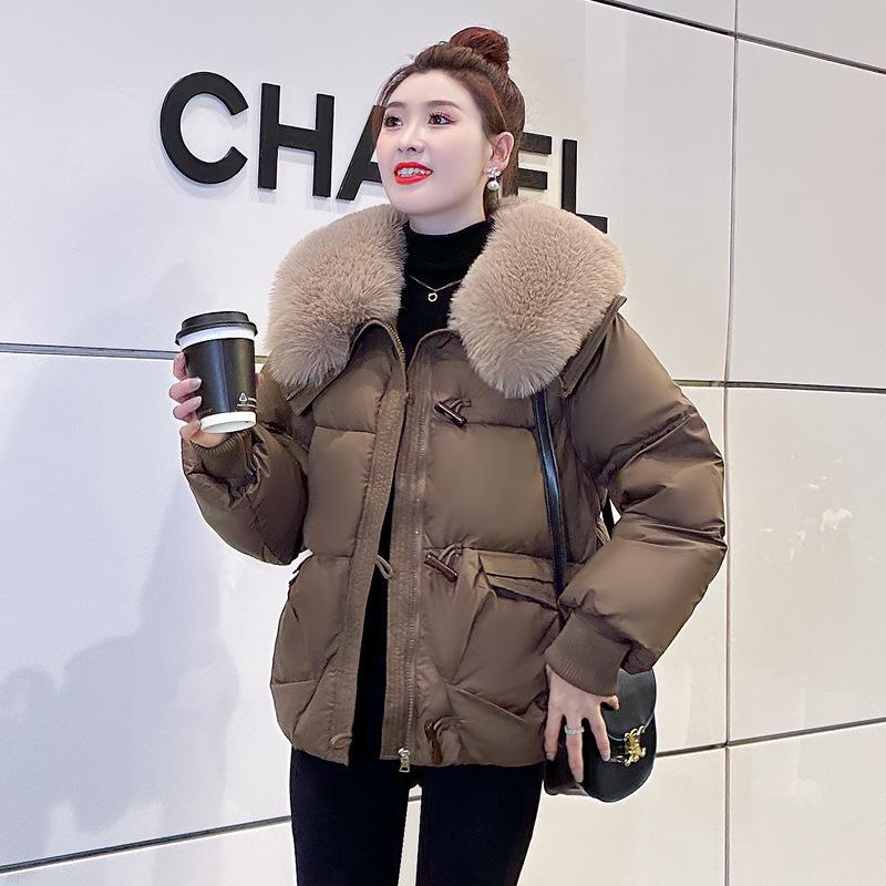 Short Eiderdown In Winter Cotton-padded Jacket Girls Year Latest Short Cotton-padded Jacket with Big Fur Collar