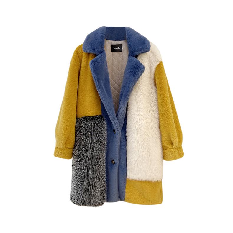 Winter Women's Coat Fashion Trend Color Collision Lapel Large Outerwear