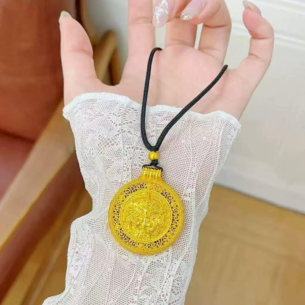 Damen Vergoldete Pixiu Kompass Anhänger Halskette - Einzigartiger Filigran, Hochwertige Imitation Gold Pulloverketten-Accessoire