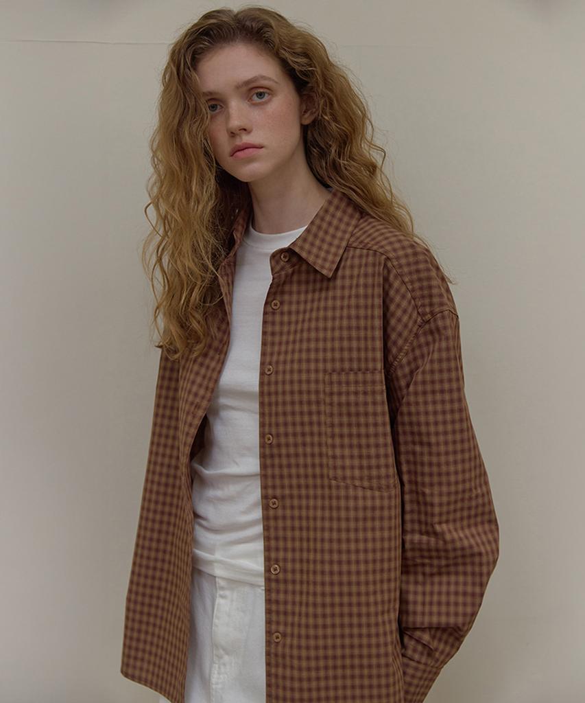 LONQUE Oversized Logo Check Shirt (Brown)