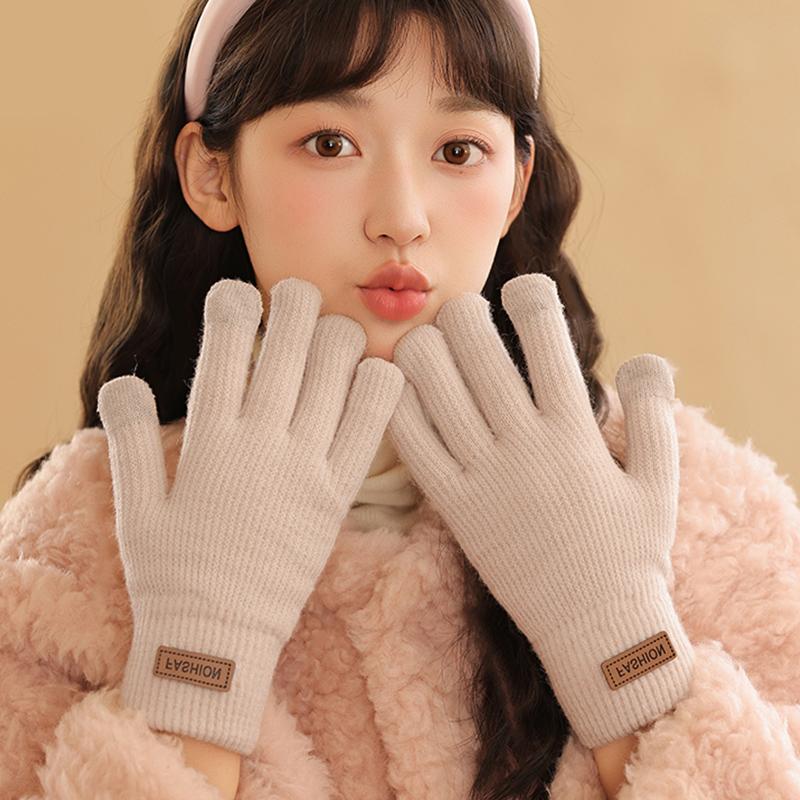 Winter Knitted Wool Gloves For Couples Maillard Thickened Warm Cold-Proof Students Outdoor Cycling Touch Screen