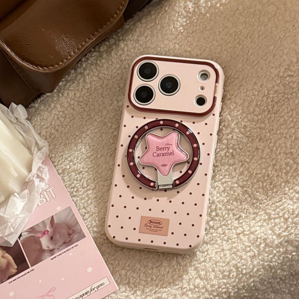 Koreanische Polka Dots Cartoon-Bär Faltsterne Magnetische Halterung Handyhülle Für iPhone 17 16 15 14 13 12 Pro Max Stoßfest Weiche Hülle