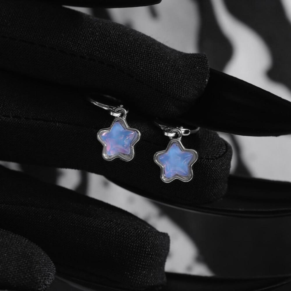 Dreamy Pink Blue Five-pointed Star Imitation Moonstone Dangle Earrings for Women Cute Aesthetic Star Hoop Earrings Jewelry Gifts