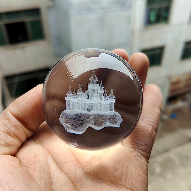 "40 Crystal Ball Ornaments: Rainy Day Clouds, Sun, Galaxy Design - Laser Engraved Cube for Home Decor and Gifts"