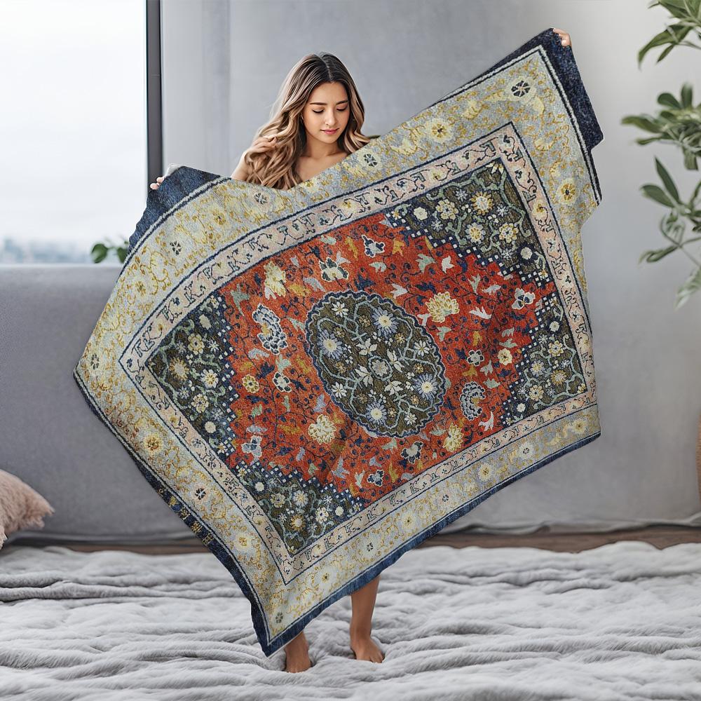 Vintage Embroidered Blanket Throw Soft Fleece Bed Sofa Decorative Rug Tapestry Cushion Cover Home Decor Gift
