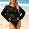 Womens Long Sleeve Hollow Out Crochet Beach Cover Up Sun Protection Knit Top