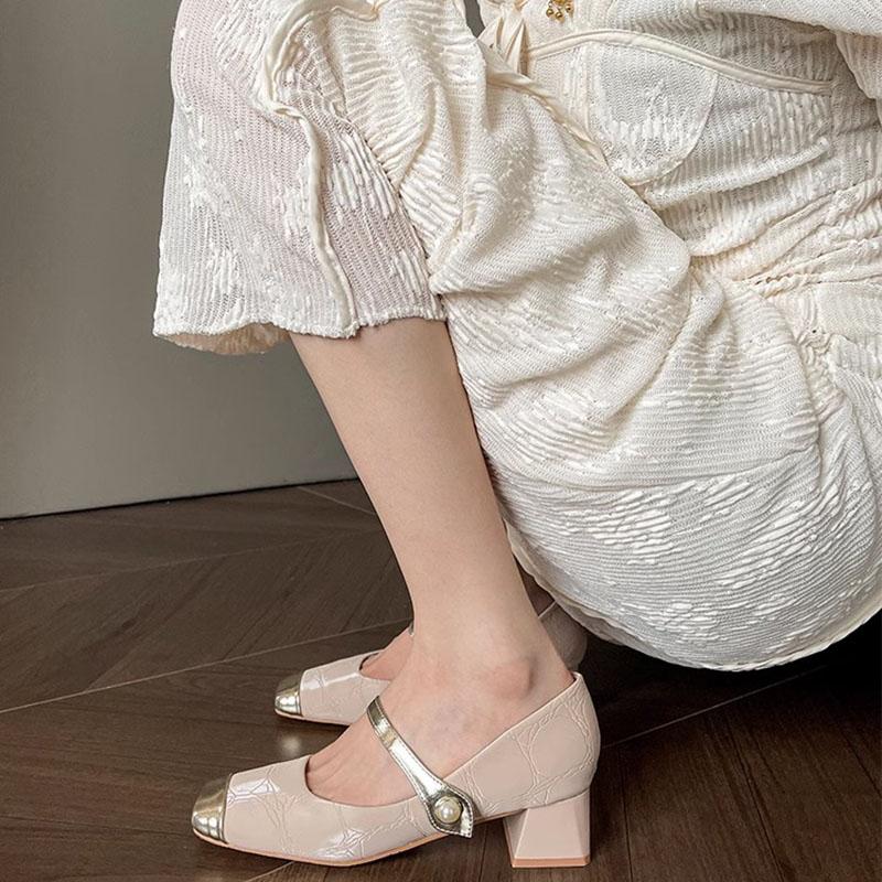 Women's Thick Heel Shoes Fall New Square Head Shallow Mouth Splicing Anti-slip Wear-resistant High Heels