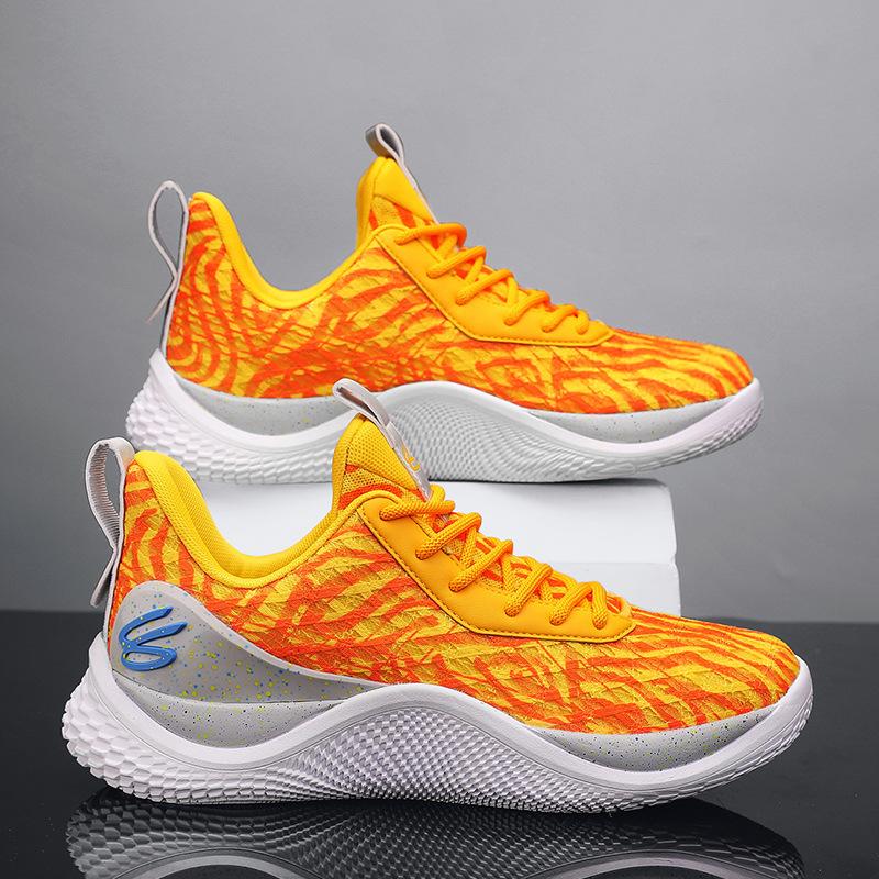 Curry basketball shoes breathable mesh fly-woven men's cushioning rebound soft sole middle school student running sneakers