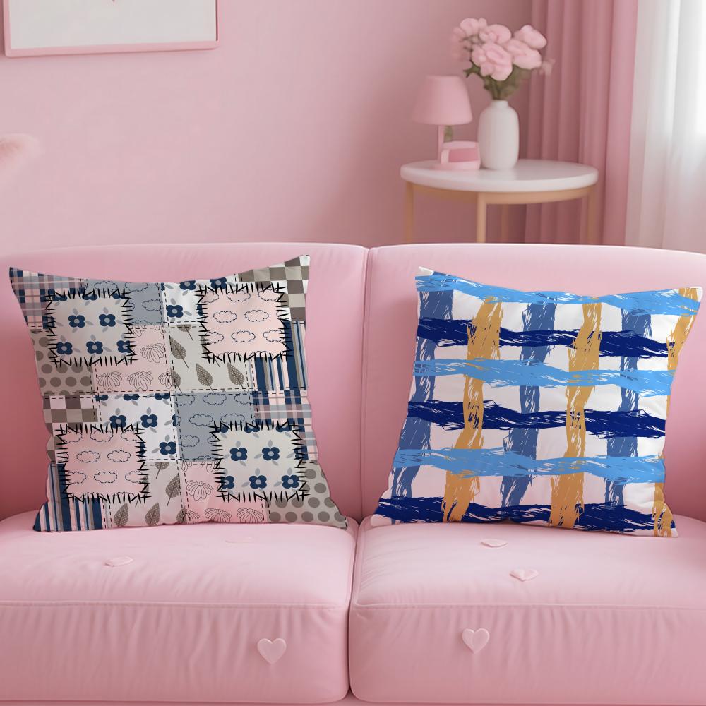 Art Theme Colorful Patchwork Pattern Cushion Cover Soft EasyWash Pillow Case Versatile for Couch Bed Travel and Office