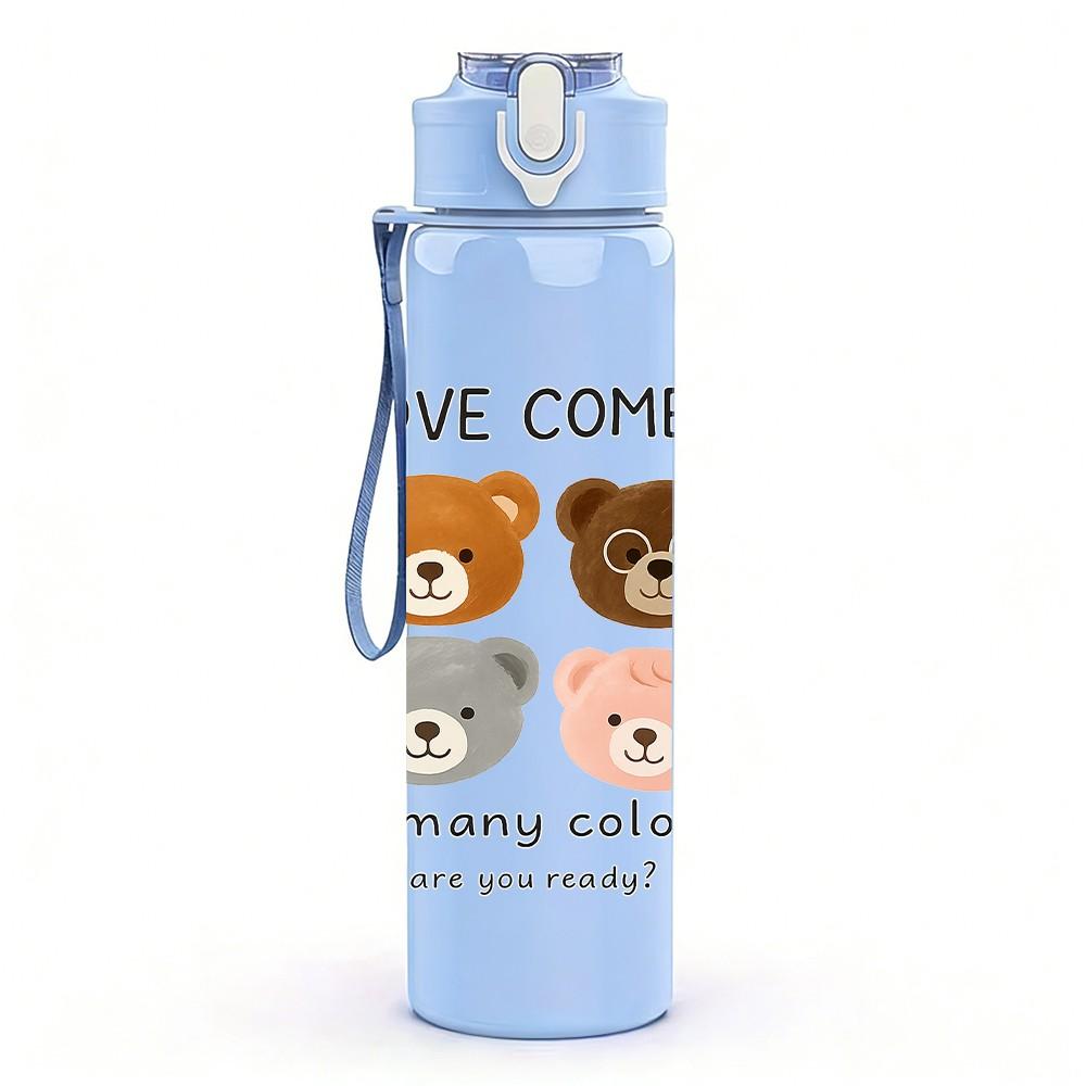 1PC Love Comes Teddy Bear 750ml Color Plastic Sports Water Bottle Leakproof Flip Straw Lid Suitable for Sports Office Home Use