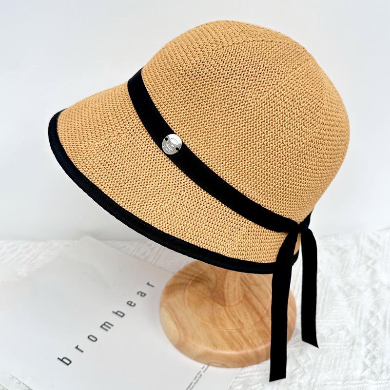 Spring and Summer Women's British Top Hat Thin Knitted Basin Hat Seaside Vacation Simple Sunshade Fashion Bucket Hat