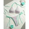 Women's Bikini Split Printed Push Up Bra Tie Side Thong Swimwear Fashion Mesh Patchwork Triangle Lace-up Thong Bathing Suits