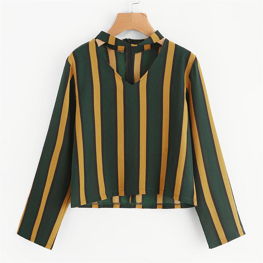 

Women s V-Neck Striped Long Sleeve Casual T-Shire Top Blouse