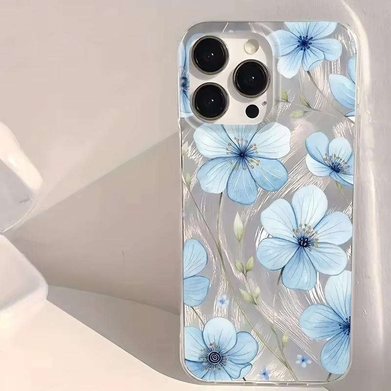 Fashionable Sparkling Blue Floral Pattern Phone Case for iPhone 16 16E 15 14 13 12 11 Pro Max 7 8 14 15 Plus X XR XS SE2 Cover