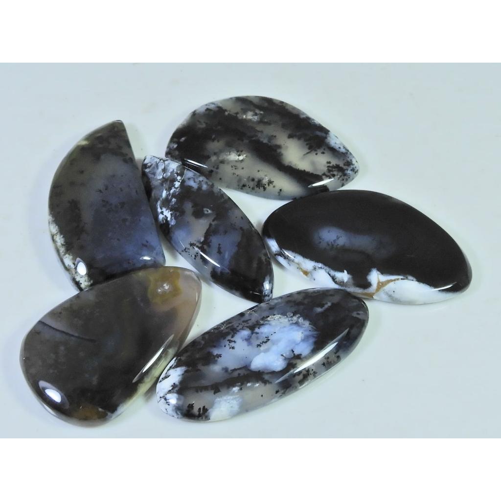 194Cts. Natural Dendrite Opal Agate Mix Cabochon Loose Gemstone 06Pcs Lot C-1317