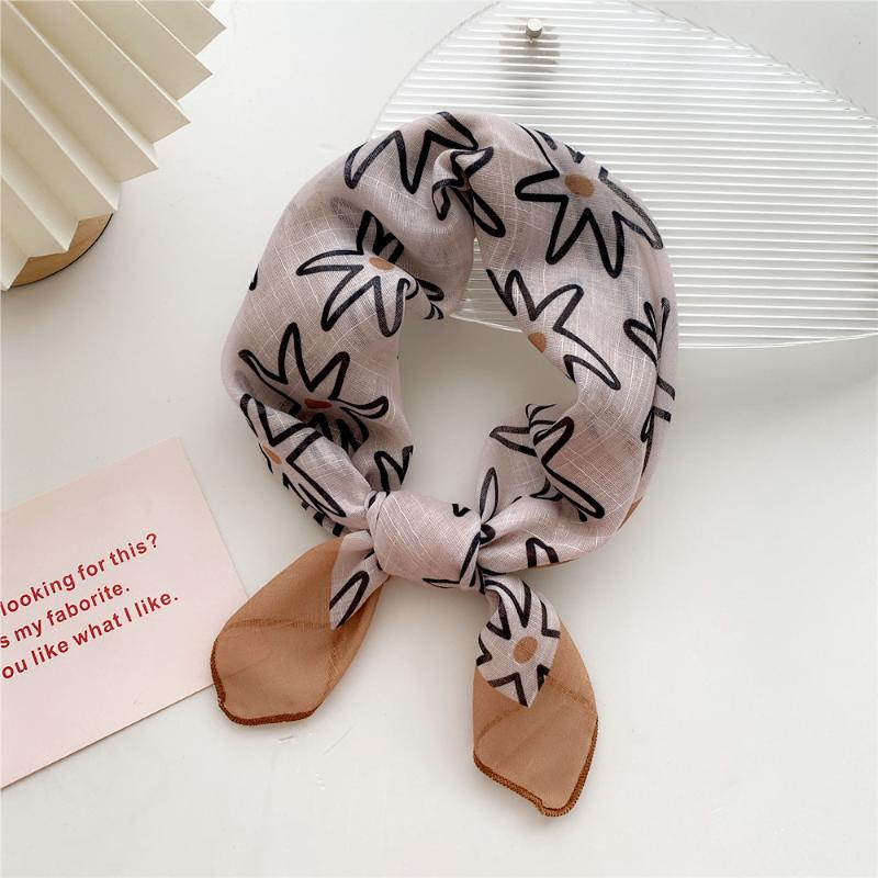 58cm Cotton Linen Women's Scarf Fashion Print for Hair and Neck Square Design
