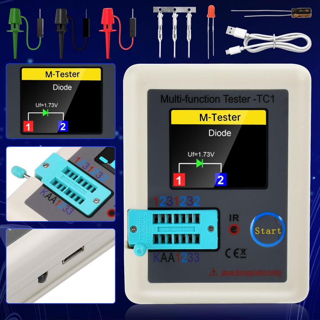 FORIOT Multifunction Rechargeable Transistor Meter with Display for and MOSFETs LCR-TC1 1.8" Full-Color Diodes, Triodes, Capacitors, Resistors,