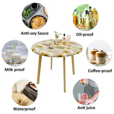 Round Table Cover Elastic Edged Round Tablecloth Flannel Backed Table Pad PVC Table Cover for Home Decor Table Protection