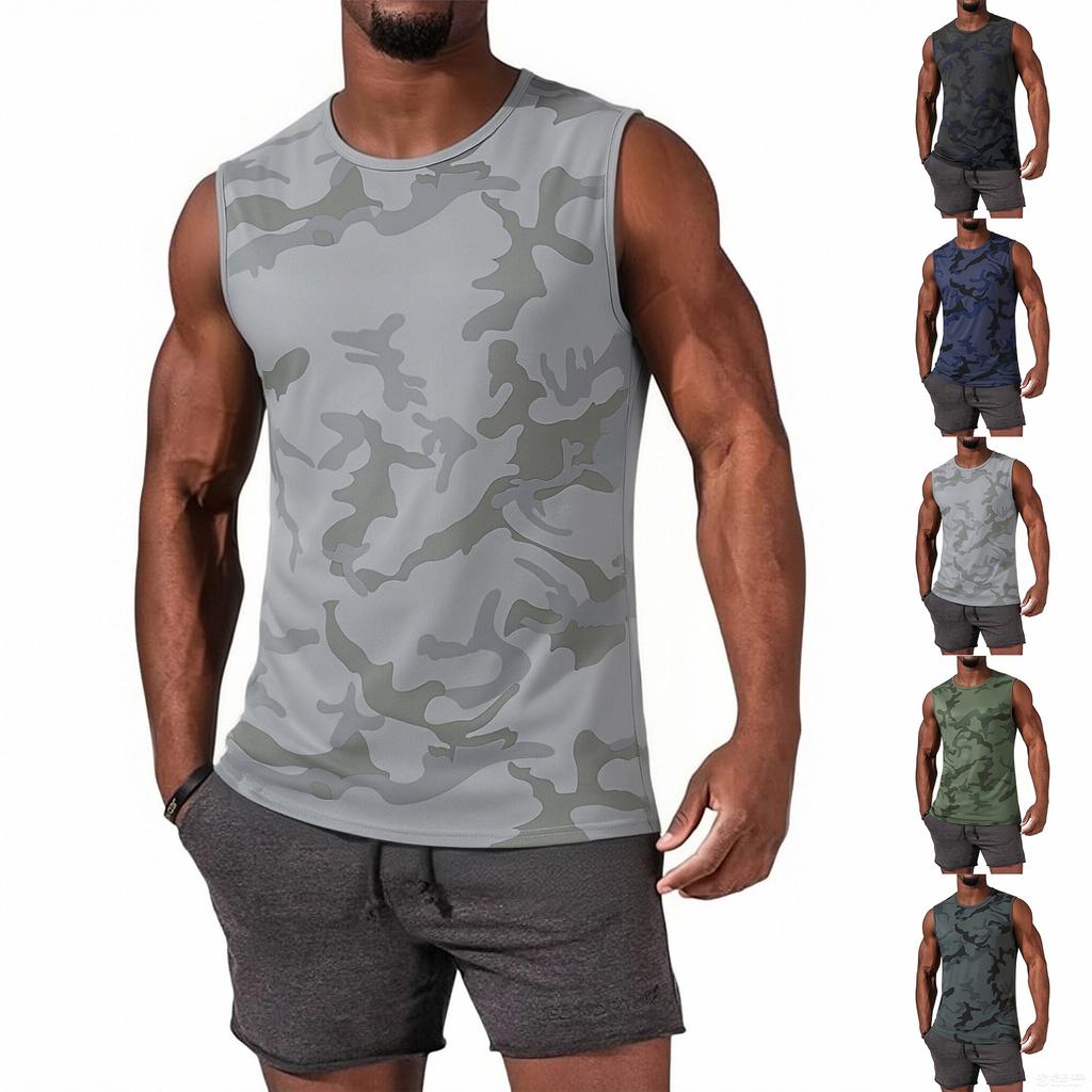 Men's Sleeveless Athletic Tank Top Lightweight Quick Dry Breathable Loose Fit Muscle Running Fitness Gym Workout Camo Print Vest