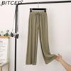 BITCED Ice Silk Cropped Trousers for Women Summer Lightweight High-Waisted Drapey Relaxed Fit Sun Protection Straight-Leg Wide-Leg Trousers