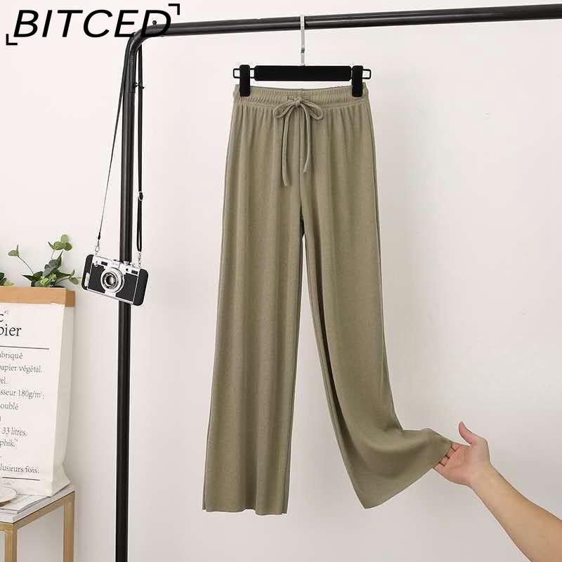 BITCED Ice Silk Cropped Trousers for Women Summer Lightweight High-Waisted Drapey Relaxed Fit Sun Protection Straight-Leg Wide-Leg Trousers