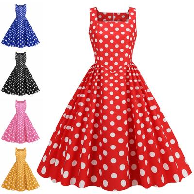 Z neuester Sommer Retro Sexy Weste Punktmuster A-Linien-Kleid