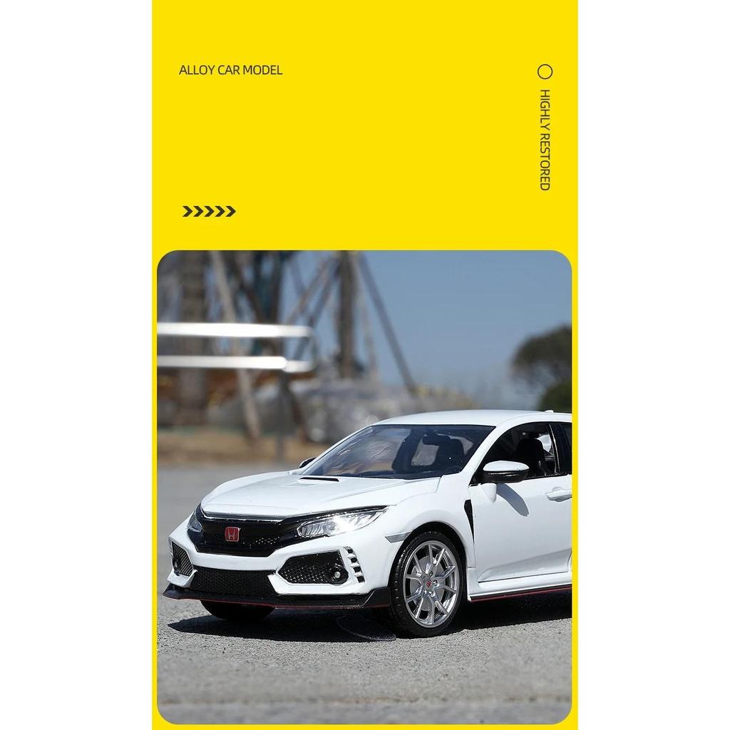 1/24 HONDA CIVIC TYPE R Alloy Sports Car Model Diecast & Toy Vehicle Metal Racing Car Model Sound and Light Collection Kids Gift
