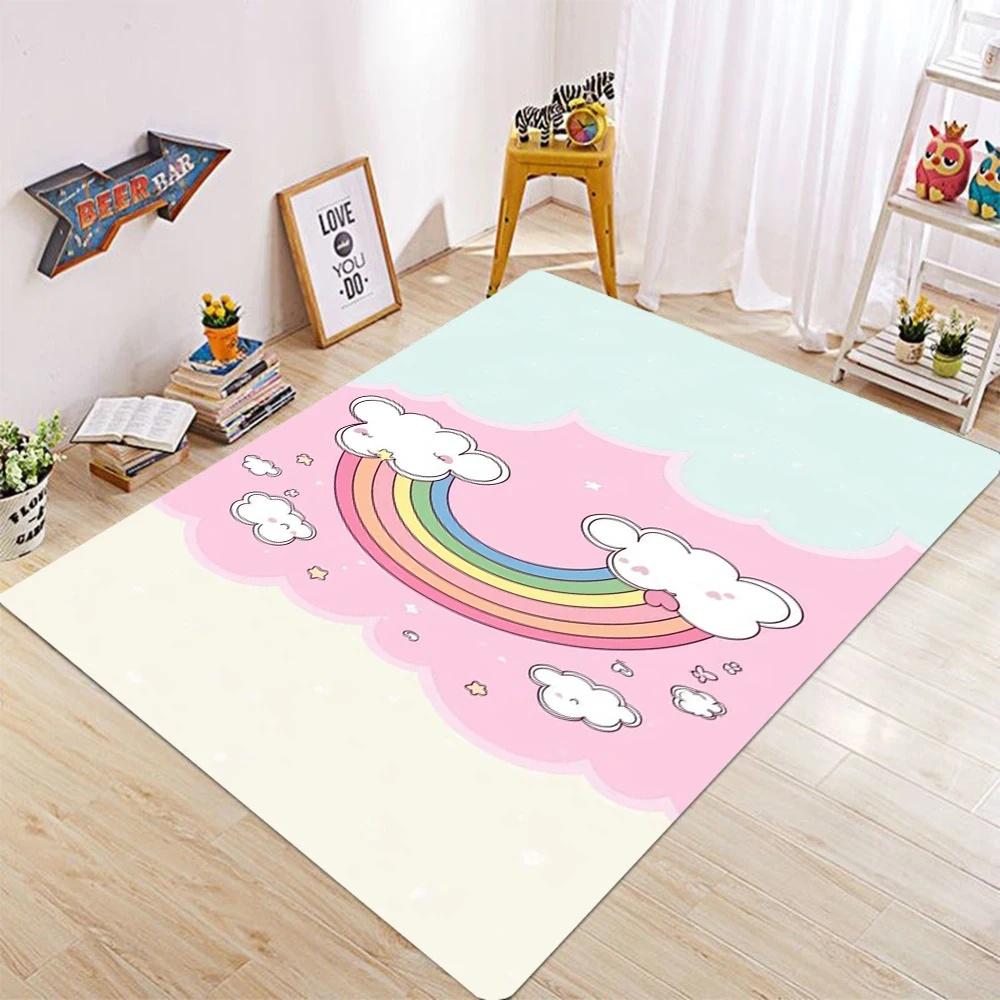 Cartoon Rainbow Cloud Kids Carpet Colorful Star Pattern Floor Mat Rug for Children's Bedroom Living Room Home Decoration