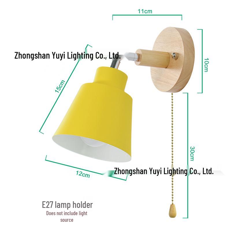 Modern Minimalist Nordic Macaron Bedside Wall Lamp with Wooden Pull Switch for Living Room or Restaurant Decor