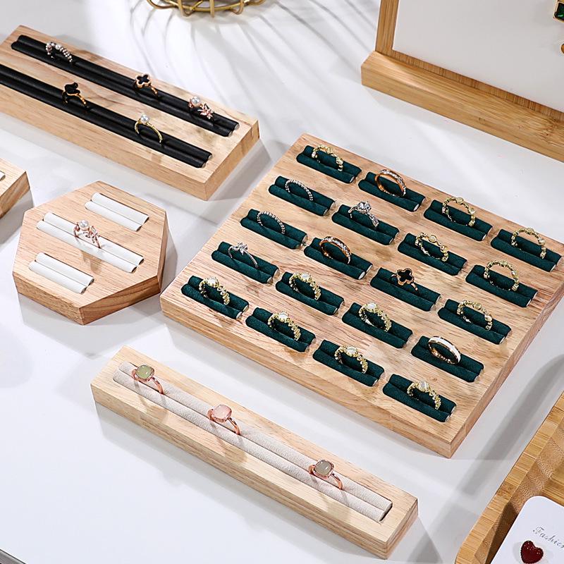 Solid Wood Minimalist Ring Display Tray with 20 Slots