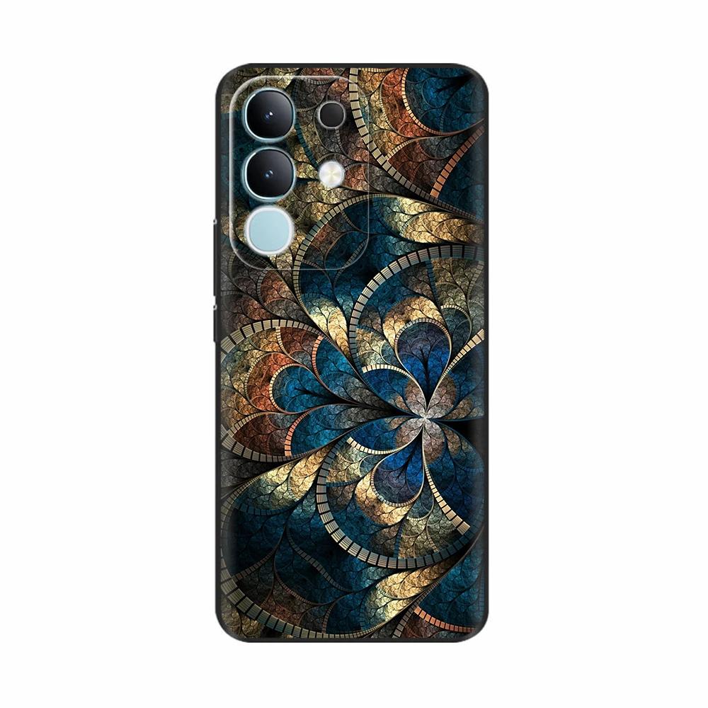 For Vivo Y29 4G Black Back Cover Fashion Flower Butterfly Painting Case Soft TPU Silicone Fundas For Vivo Y29 4G Protect Cover