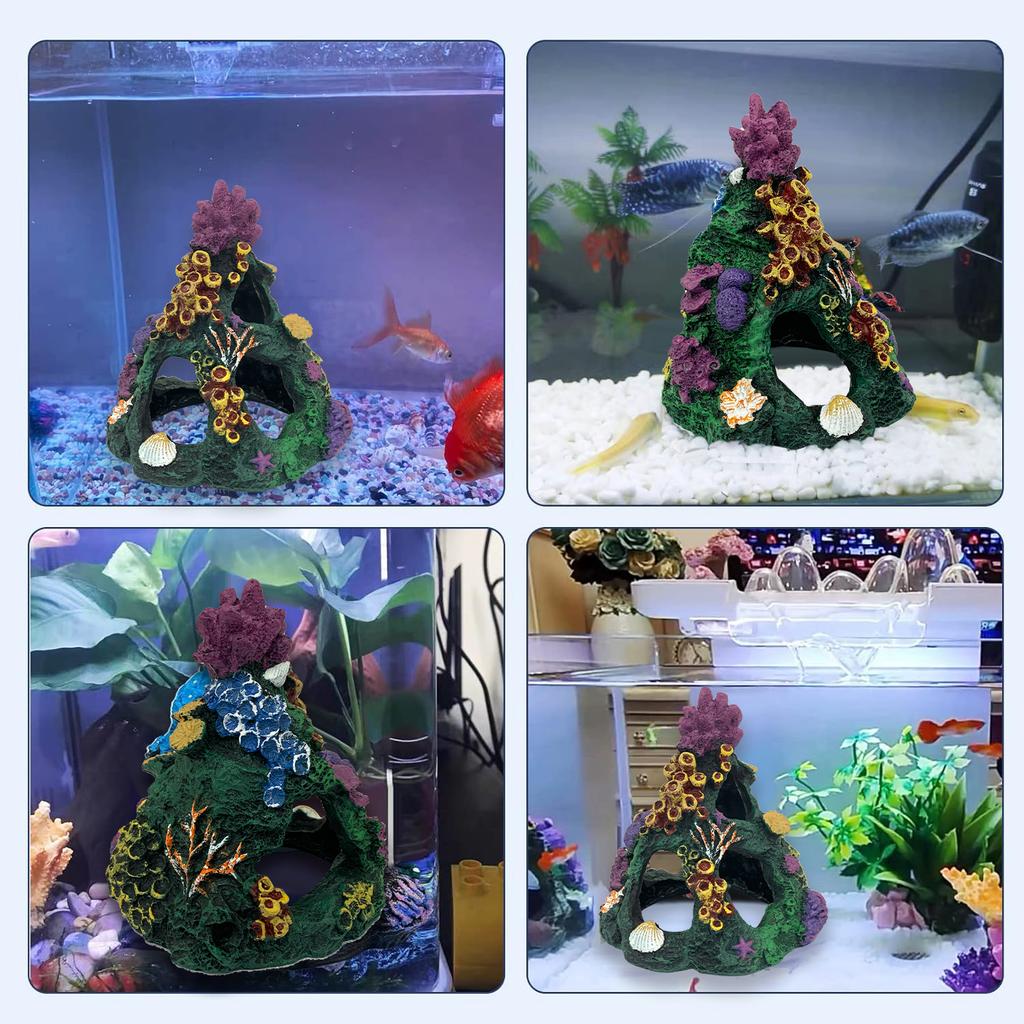 Coral Aquarium Decoration Fish Tank Resin Rock Mountain Cave Ornaments Betta Fish House for Betta Sleep Rest Hide Play Breed