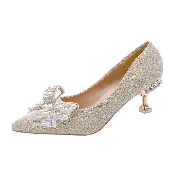 Fashion Wedding Bride Shoe Women's Shoes Pointed Toe Ladies Pumps Stilito with Bow High Heels on Heeled 2025 Trend Chic and Elegant 39