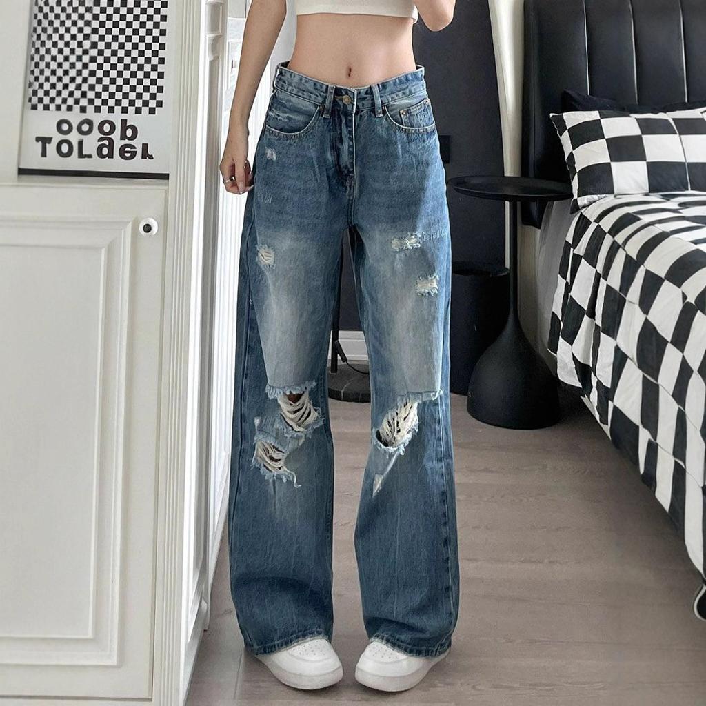 Fashionable Comfortable Pear-shaped Figure Jeans Female Autumn Big Size Loose Thin High Waist Wide Leg Trousers Jeans for Women Long Denim Pants