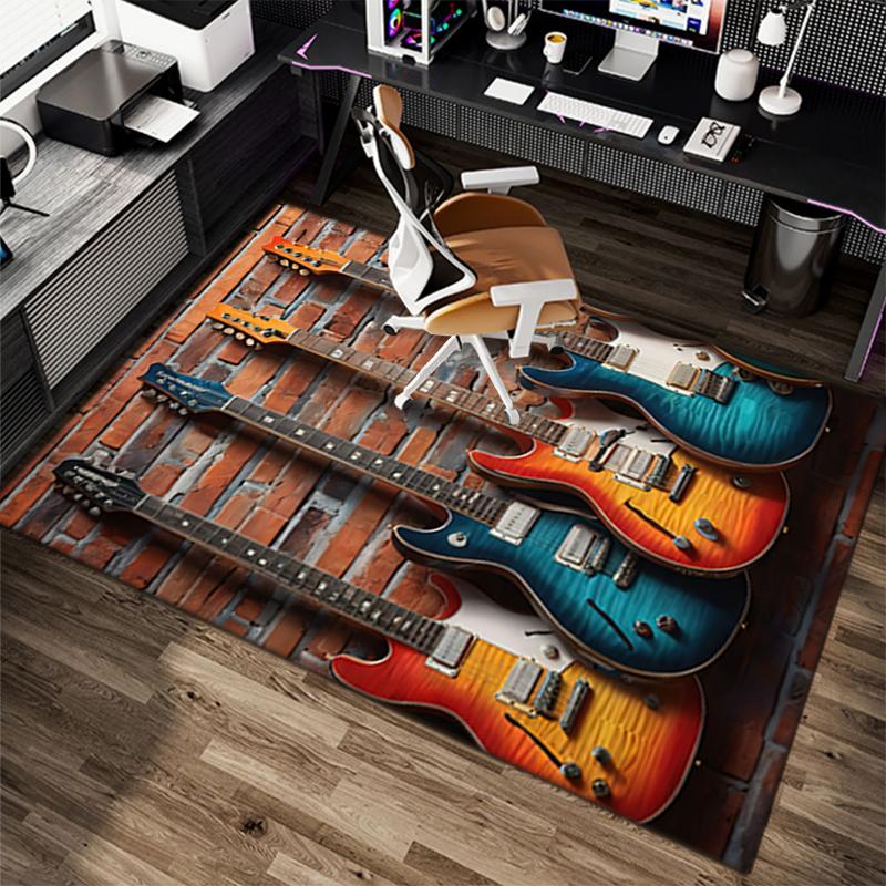 1Pc Electric Guitar Theme Printed Circular Carpet, Home Door Mat, Outdoor Travel Protection Carpet A2