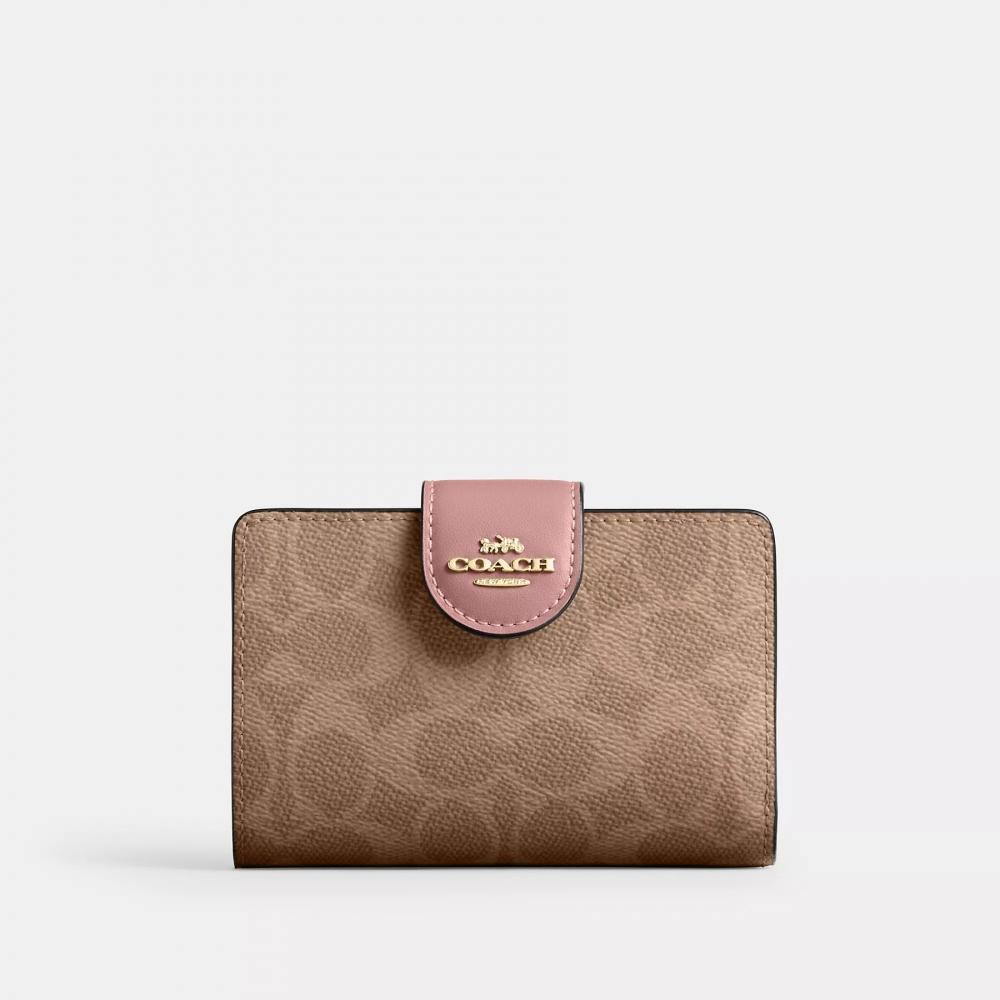 Coach Medium Corner Zip Wallet In Signature Canvas Gold White Chalk