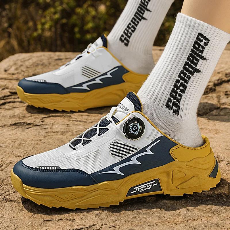 Men's Breathable Rotating Shoelaces Casual Shoes Summer Soft-sole Non-slip Outdoor Hiking Walking Shoes Fashion Joker Flat Shoes
