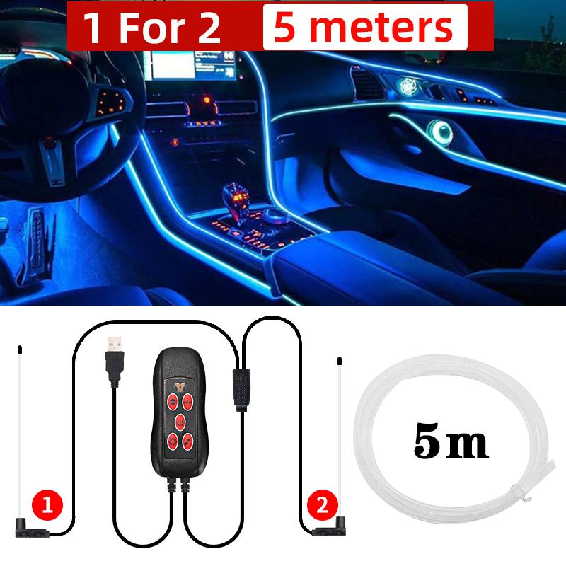 USB Car Interior Lights 64 Colors Optical Fiber Strips Multiple Modes APP Music Control RGB Decorative Ambient Lamp Neon