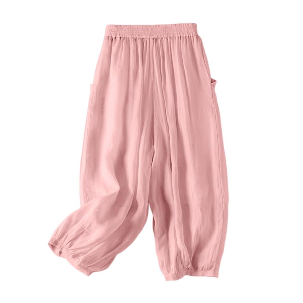 Womens Baggy Cotton Linen Pants Elastic Waist Casual Loose Summer Beach Vacation Pants