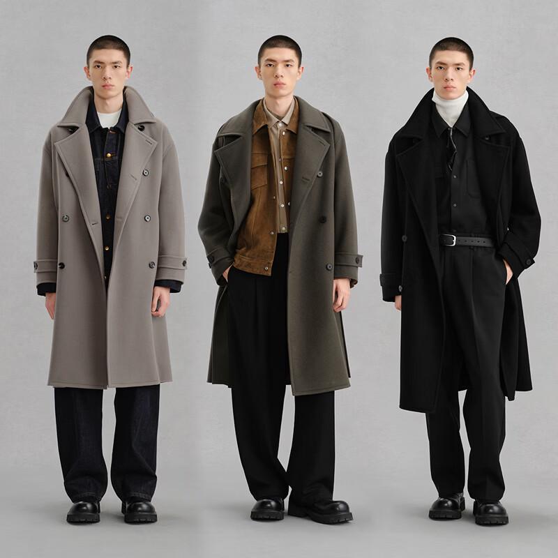 GXG Men's Wool Blend Double-Breasted Longline Coat
