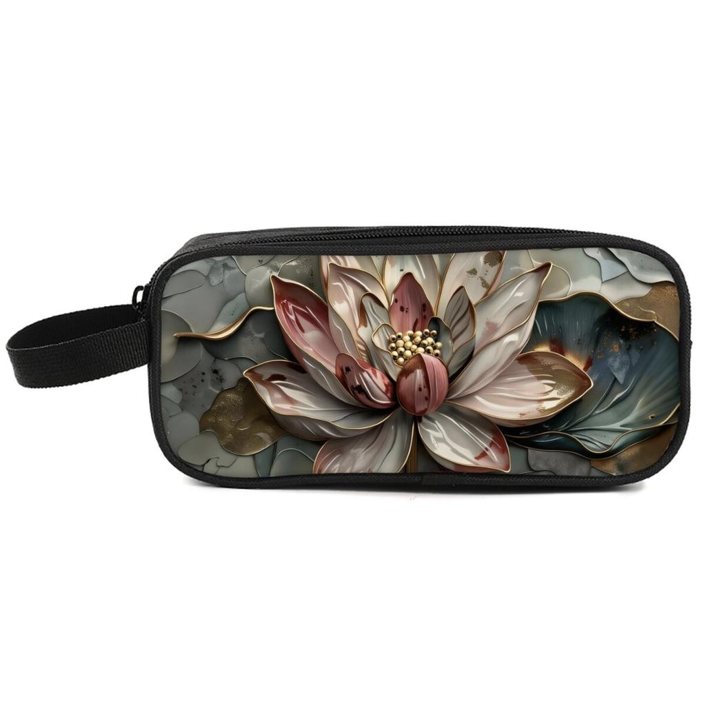 Flower Print Double Layered Pencil Case with Handheld for Boy/Girls Best Gift 3D Cartoon School Children
