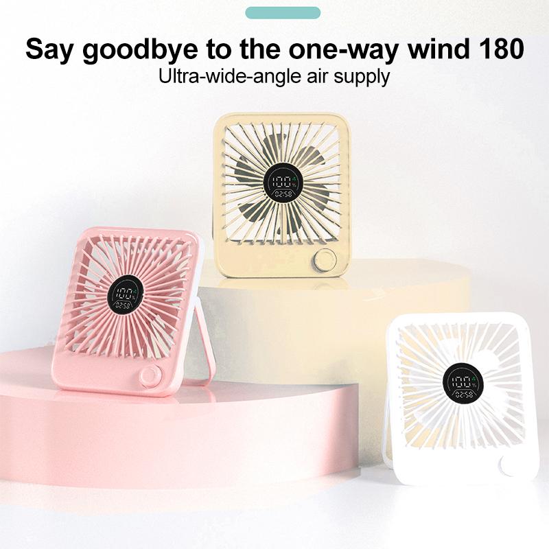 Desk Fan Portable USB Rechargeable Fan180 Tilt Folding Fan With Power Display Ultra Quiet Table Fans Office Home Adjustable Fans