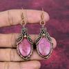 Rhodonite Gemstone Earrings Copper Wire Wrapped Jewelry Unique Handmade Earring