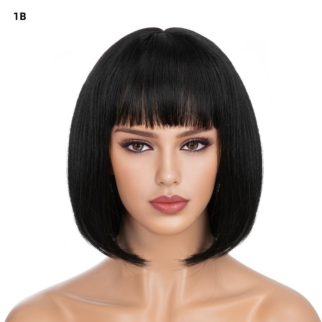 Women's Natural Looking Daily Use Short Straight Wig with See-through Bangs Ladies Front Lace Heat Resistant Fluffy Bob Wig