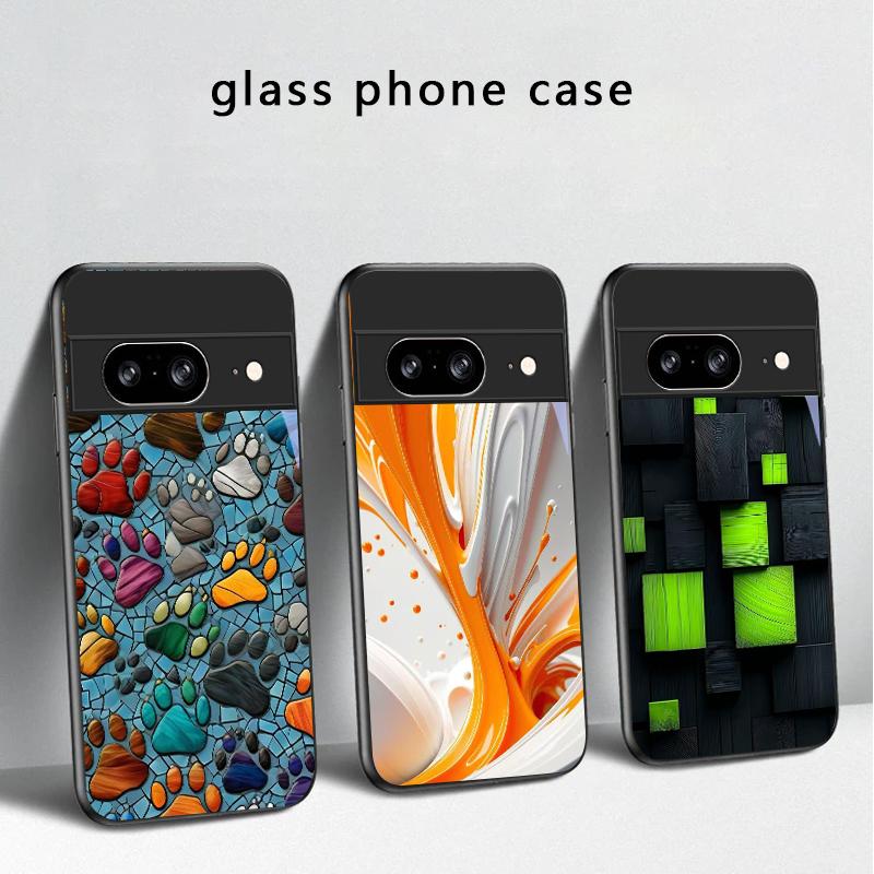 Animal Footprint Stone For Google Pixel 8 7 9 10 Pixel 10 Pro XL Pixel 9 Pro XL Pixel 8a 7a Pixel 7 Pro Black Glass Phone Case