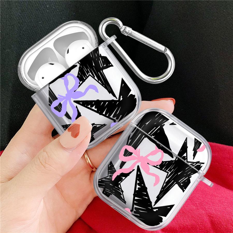 Clear Earphone Cases Cover Case For Airpods Pro2 Pro3 4 2 3 1 Pro Five-pointed Star Bow