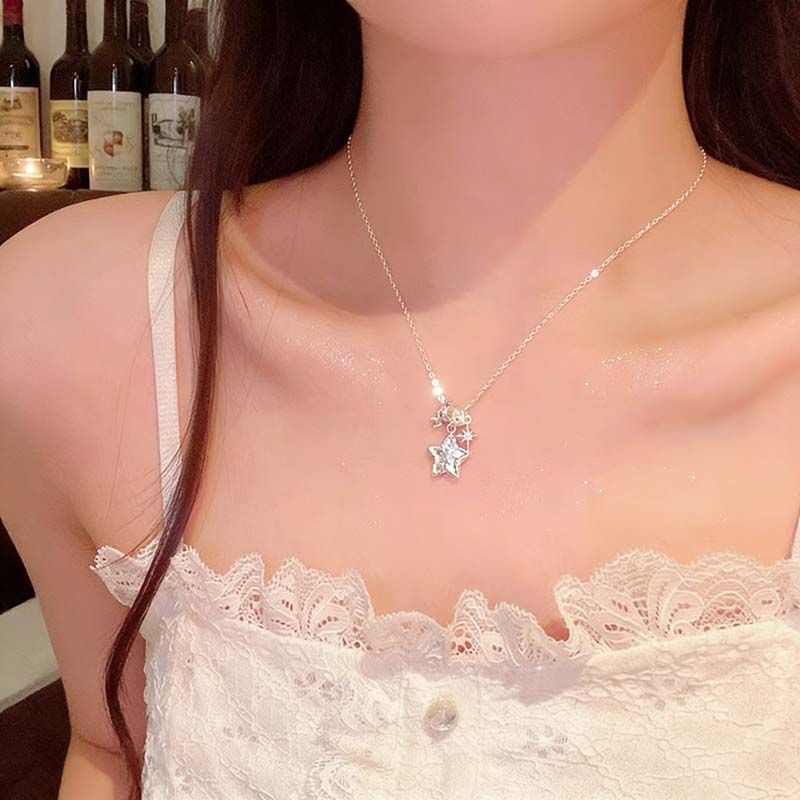 Fashion Silver Color Star Pendant Necklace for Women Personality Charm Circle Zircon Necklace Birthday Party Jewelry Gifts