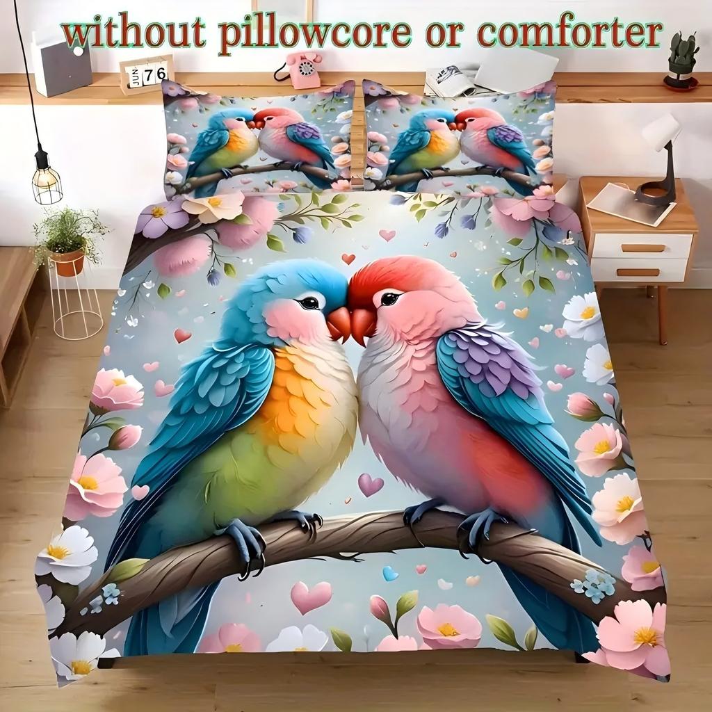 Parrot Flower 3D Printed Bedding Linen Set Elegant Luxury Home Textiles Duvet Cover set Soft Comfortable Quilt Cover Pillowcases