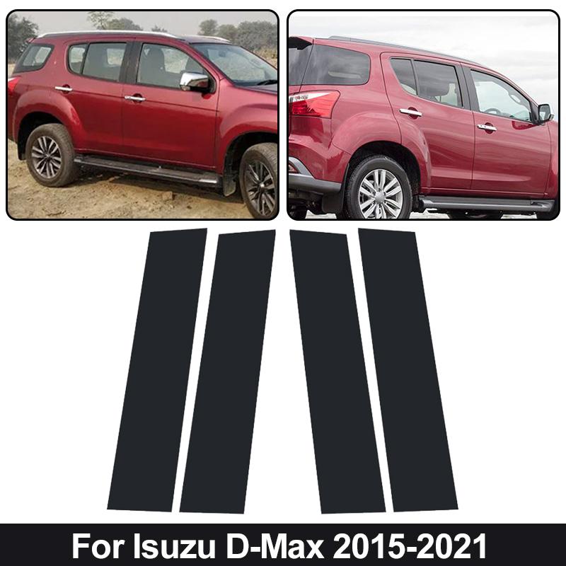 6Pcs Fit For Isuzu D-Max 2015-2021 Glossy Black PC Material Mirror Effect Car Door Window Center Middle BC Pillar Post Column Cover Trim